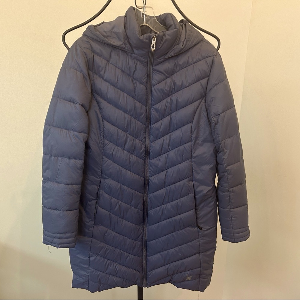 SPYDER Blue Knee Length Quilted Coat M